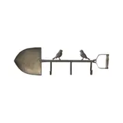 Willow & Silk Metal Spade & Bird Clothes/Keys/Tools 3 Wall Hooks/Organiser 67cm