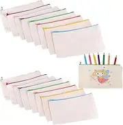 LxcshLjx 16 Pcs Blank DIY Craft Bag, 8 Colors Zipper Canvas Pencil Case, Cosmetic Storage Bags, Multipurpose Travel Toiletry Pouch, Makeup Bags for Women Girls Home, School Pen, Invoice Bill