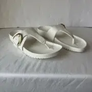 NIB Anne Klien Flex Dainty Flip Flop Thong 11 White Gold Adjustable Buckle