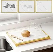 Leuik Bamboo & Stone Dish Drying Mat for Kitchen Counter, 15.8" x 11.8" x 1.4" Bamboo Rack Dish Pad, Dry Diatomaceous Earth Mat Dishes, Fast Drying Dish Mat Board for Kitchen Sink