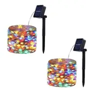 2x Luces solares coloridas de cadena de hadas luces al aire libre impermeables