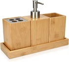 Navaris Bamboo Bathroom Accessories Set - 4-Piece Bath with Light Brown