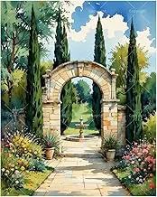 TAOPAOLAB Flower Garden Paint by Numbers Kit for Adults - DIY Stone Arch and Fountain with Flowers Painting on Canvas 16x20 Inches, Acrylic Paint Set for Beginners, Art for Home Decoration or Gifts