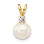 14k Yellow Gold Diamond 6mm Pearl (H/I1 Quality) Diamond Pendant