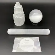 Selenite 3 Piece Set - SPHERE, TOWER & WAND - Crystals From Morocco
