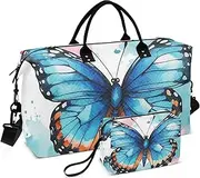 [ZRYSMY] Duffel Bag for Traveling, Beautiful Butterfly Watercolor Travel Bag Gym Bag, with Multiple Interior Pockets Shoulder Weekender Bag for Women Men with Toiletry Bag 20.5L x 1.9W x 13.8H