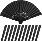 JOHOUSE Foldable Bamboo Fans, 12PCS Black Handheld Fans Folding Medium,