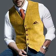 Men's Vest Waistcoat Daily Wear Going out Vintage Fashion Spring Fall Buttons Polyester Comfortable Plain Single Breasted Collarless Regular Fit Buff Vest
