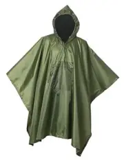 Military Poncho, Waterproof Camouflage Army Poncho, Multi Use Rip Stop Green