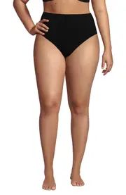 Lands' End Plus Size Smoothing High Waisted Bikini Bottoms in Black at Nordstrom, Size 26W