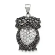Sterling Silver Black & White Cz Owl Pendant