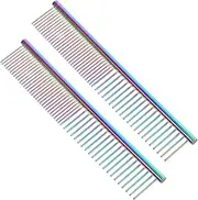 2pcs Pet Grooming Comb for Cats and Dogs Rounded Ends Detangler Brush Multi Purpose Stainless Steel Tool for Effortless Grooming and Bonding for Home Pet Care