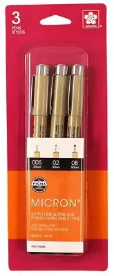 2 Pack Sakura Pigma Micron Pens Assorted 3/Pkg-Black 50064