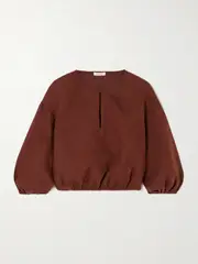 [Eres] Eres - L'intemporel Gracieux Cropped Gathered Linen Top - Brown - medium medium Brown