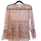 Onetheland Mauve Sheer Lace Trumpet Sleeve Top Small