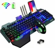 Wireless Gaming Keyboard and Mouse combo RGB Backlit Rechargeable Metal Panel
