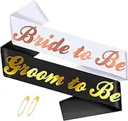 2 Pcs Bride to Be and Groom to Be Sash, Black & White Bachelorette & Bachelor Sashes for Bridal Shower Wedding Hen Party Decorations Lucky Mr & Future Mrs Engagement Gifts (Gold, Rose Gold Foil)