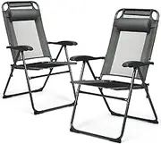 CVBFDB 2 Piece Folding Chair Adjustable Recliner with Headrest Garden Gray