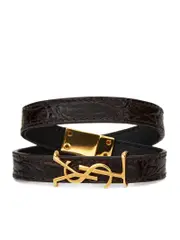 Saint Laurent Opyum Double Wrap Bracelet in Shiny Crocodile-embossed Leather and Metal