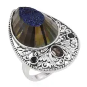 NIB $139.99 Size 9 Huge Blue Drusy Quartz & Spinel Ring in Sterling Silver U-29