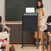 Costway3 Position Height Adjustable Lectern Rolling Podium Table with Tilted Tabletop-Black