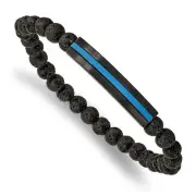 Chisel Stnls Steel Black Blue 6mm Lava Stone Beaded Stretch Bracelet 7.5"