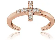 [Hoops & Loops] 925 Sterling Silver Cubic Zirconia Sideways Dainty Cross Toe Ring for Women Men Teen Girls, Silver, Yellow Gold, Rose Gold
