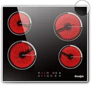 Cooksir Ceramic Hob 4 Zones Electric Hob with Touch Control, Built-in 60CM, 9 Power Levels, 6000W, Timer, Child Lock, Black Glass Ceramic