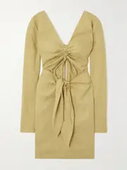[NANUSHKA] NANUSHKA - Gilia Ruched Knotted Cutout Linen Mini Dress - Beige - small small Neutrals