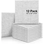 iDEER LIFE Acoustic Foam 12-Pieces Sound Absorbing Panels Wall Tiles [Large Square Shape] (White)