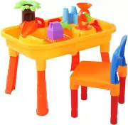 Water Table with Chair, Sandpit Toys Kids Pretend Play Set Toddler Sand Tables a