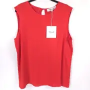 NWT DIANE VON FURSTENBERG Coral Red Sleeveless Shell 12215DVF Lace Top LARGE