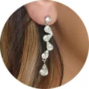 Chic Elegant Silver Tumbling Teardrops, Long Drop Earrings w/ Swarovski Crystals