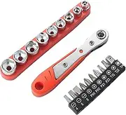 Mini Ratchet Set | 19-Piece 1/4" Ratchet Right Angle Screwdriver | High Torque Low Profile Ratchet Angled Screwdriver for Tight Spaces