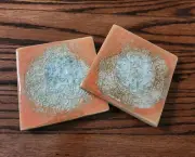 *2* Anthropologie Geode Crushed Crackle Glass Tile Coasters Agate Quartz 4" USA