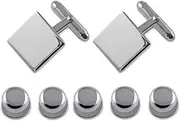 [Select Gifts] Sterling silver plain square Cufflinks Shirt Dress Studs Gift Set