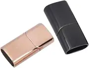 SEWACC 2PCS Magnetic Clasp DIY Secure Clasps for Bracelet Necklace Stainless Steel Magnetic Buckle Rose Gold Black for Leather Strap Use
