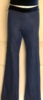GK DANCE JAZZ PANTS CHILD LARGE BLUE TWILIGHT FOIL VELVET WAIST HIP HUGGER Sz CL