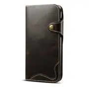 For Iphone 11 Denior Oil Wax Cowhide Magnetic Button Horizontal Flip Leather Case With Card Slots and Wallet