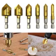 6PC Hexagonal Handle Titanium Plated Five Edge Chamfering Knife Countersunk Dril