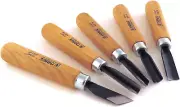 5 Piece Set Starter Carving Chisels 3 Gouges, V Tool and Double Bevel Skew Chise