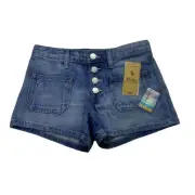 Polo Ralph Lauren Girls Patchwork Cotton Blue Denim Shorts Multi Patch Sz 8 NWT