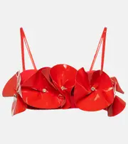 [David Koma] David Koma Floral-appliqué wool crepe top AU 6 red