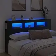 Bed Headboard LED, Beds Head Frame LED Headboard Black 180x18.5x103.5 cm Engineered Wood