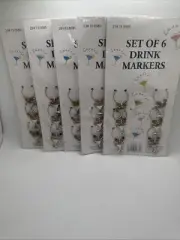 NIB Set of 6 Wine Glass Charms Martini Drink Markers 5 Packs Fourstar Group