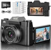 Digital Camera 4K 48MP Vlogging Camera with 3 Inch 180 Degree Flip Screen, 16X Digital Zoom Camera for Photography with Auto Focus & 32GB Card & 2 Batteries for Teens Students Children Boys Girls