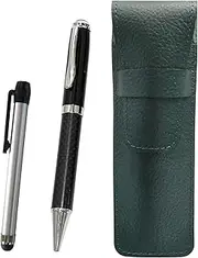 Grain Leather Pencil Case Moss Green Metal Touch Stick Silver and Carbon Fiber Rotating Ballpoint Pen Set SASMG-ALST-PD01