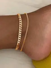 10k Gold Anklets for Women Stainless Steel Cuban Link Chain Jewelry Non Tarnish