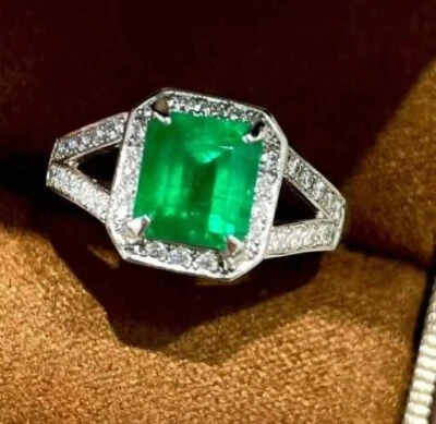 2.28 Ct Octagon Cut Natural Emerald Diamond Proposal Ring 14K solid White gold