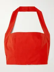 [Tolu Coker] Tolu Coker - Woop Cropped Cotton Halterneck Top - Red - x small x small Red